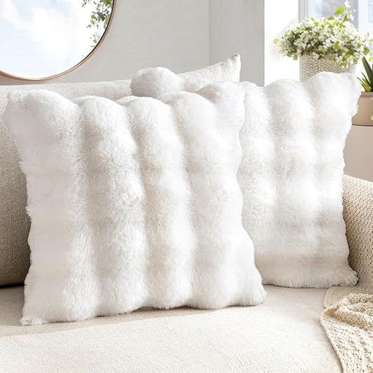 MIULEE Faux Fur Pillow Covers Thick Soft Plush Christmas Throw Pillows Luxury Home Decor for Winter Holiday Couch Bedroom Living Room Sofa,18x18 Inch Pack of 2 White