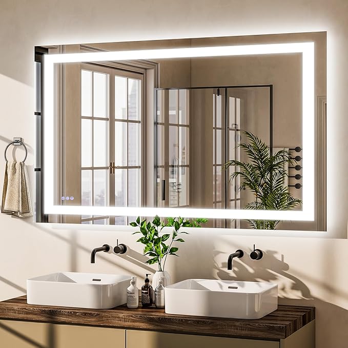 VooBang Large LED Bathroom Mirror 30 x 55 inches - 3 Adjustable Lighting Modes Lighted Smart Bathroom Vanity Mirror, Anti-Fog, Memory Function, Tempered Glass, Wall Mounted Horizontally Vertically