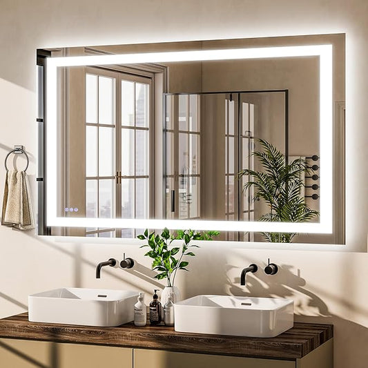 VooBang Large LED Bathroom Mirror 30 x 55 inches - 3 Adjustable Lighting Modes Lighted Smart Bathroom Vanity Mirror, Anti-Fog, Memory Function, Tempered Glass, Wall Mounted Horizontally Vertically