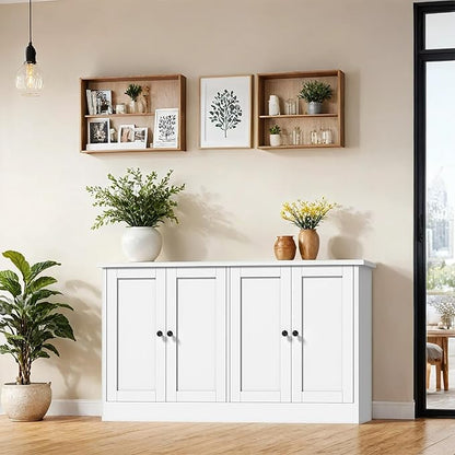 White Buffet Storage Cabinet with 4 Door, 49" W Coffee Bar Cabinet, Kitchen Buffet Sideboard for Living Room, Kitchen