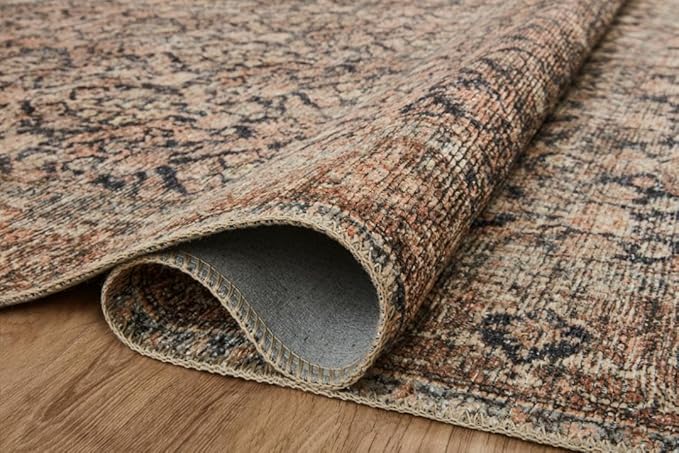Loloi Amber Lewis Billie Collection, Ink & Salmon 2'-0" x 5'-0" Area Rug – Antique & Distressed Accent Rugs for Living Room, Bedroom, Entryway & Hallway, No Shed High Traffic Area Home Decor Rug