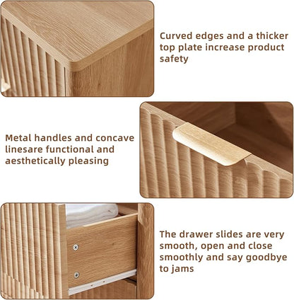 LEYAOYAO Fluted 6 Drawers Dresser for Bedroom Set of 2, 42" Tall Modern Chest of Drawers with Metal Handle, Curved Profile Design,Natural Wood Drawer Organizer for Bedroom, Living Room, Hallway