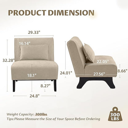 Upholstered Armless Accent Chair,Modern Comfy Living Room Chairs with Wooden Legs& Pillows,Lounge Sofa Side Chair for Bedroom Farmhouse Reading (Brown, 1 PC)