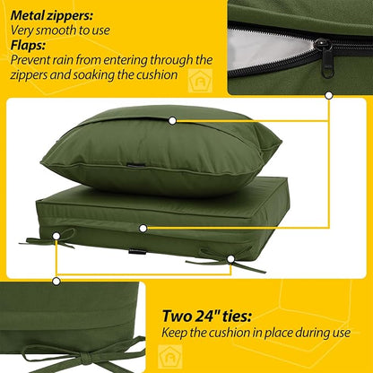 AAAAAcessories Outdoor Deep Seat Cushions, Waterproof, Fade-Resistant Patio Furniture Replacement Cushions, Set of 2, 24" x 24" x 5", Woodland Green