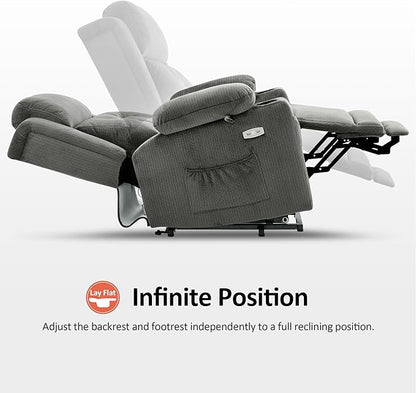 MCombo Medium Triple Motor Power Lift Recliner Chair with Massage and Heat for Elderly People, Adjustable Headrest, Infinite Position, USB Ports, Fabric 7661 (Grey, Medium)