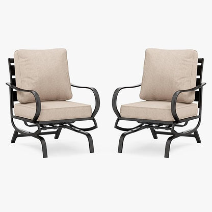 PHI VILLA Patio Conversation Set for 2, Deluxe Outdoor Patio Set with 2 C-Base Padded Sofa Chair