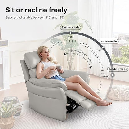AIRSKY Genuine Leather Recliner Chair, Top Grain Leather, Italian Water-Washing Process, Living Room Chair with Lumbar Support,for Theater Seating, Bedroom. R1, Grey
