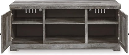 Signature Design by Ashley Wynnlow Farmhouse 63" TV Stand for TVs up to 72" with Electric Fireplace, Light Gray