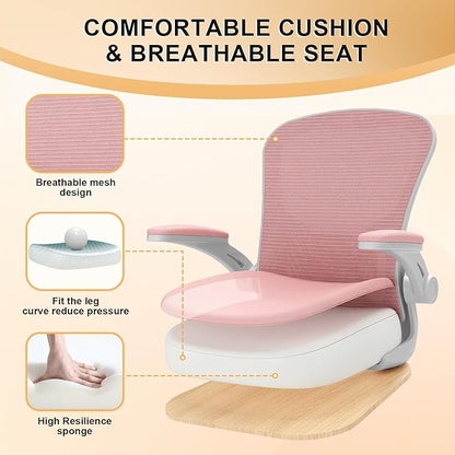 Synorla Office Chair, Ergonomic Desk Chairs 330LBS Capacity High Back Mesh Computer Chair with Flip-up Armrests, Comfy Work Chair with Adjustable Lumbar Support,Gray Pink, One Size