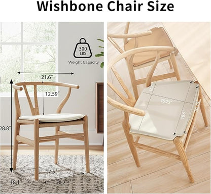 Tomile Wishbone Dining Chair with Arms, Modern Wood Chair Featuring a White PU Cushion on Woven Hemp Seat, Sturdy Wood and Y-Shaped Backrest, Fully Assembled for Kitchen & Dining (Ash Wood - Natural)