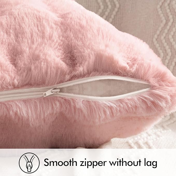 MIULEE Faux Fur Pillow Covers Thick Soft Plush Throw Pillows Luxury Home Decor for Couch Bed Bedroom Living Room Sofa,20x20 Inch Pack of 2 Light Pink