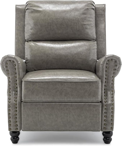 UIXE Faux Leather Recliner Chair, Pushback Armchair Overstuffed Accent Chair for Living Room, Rivet Trim Club Chair Home Theater Single Sofa Bedroom Side Reading Seat - Gray