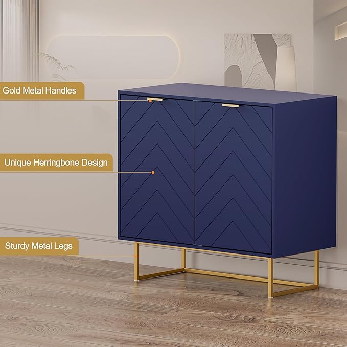 Scurrty 31.5'' Sideboard Buffet Cabinet with Storage, Set of 3,Navy Blue Accent Cabinet with Doors & Adjustable Shelf for Living Room & Kitchen (2 Doors)