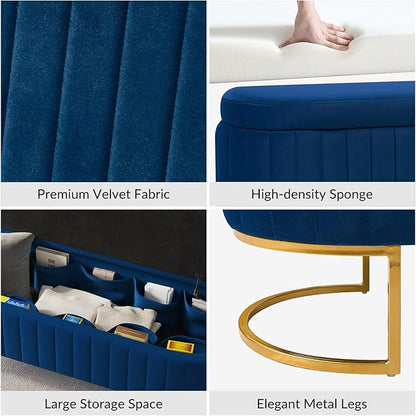 EcoHarbor Living 55.5" Storage Bench Ottoman End of Bed Bench Bedroom Bench, Upholstered Velvet Long Window Bench Large King Size with Gold Legs, Flipping Lid Entryway Footrest