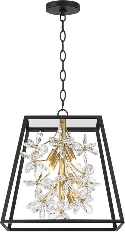 Possini Euro Design Carrine 15 3/4" Modern Pendant Chandelier Ceiling Light Fixture Dining Room Over Table Kitchen Island Foyer Hanging Unique 5-Light LED Dimmable Black Gold Finish Crystal Small