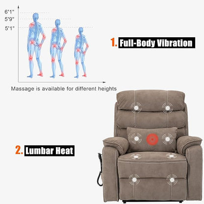 Lift Chair Lay Flat Recliner Heat Massage Dual Motor Infinite Position Power Recliners with Left Side Tray Table-Wireless Charger,Cup Holder