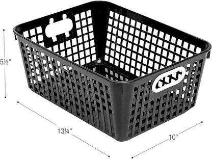 Really Good Stuff - 160016BK Multi-Purpose Plastic Storage Baskets for Classroom or Home Use - Stackable Mesh Plastic Baskets with Grip Handles 13" x 10" (Black - Set of 12)
