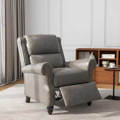 UIXE PU Leather Pushback Recliner Chairs Set of 2, Overstuffed Armchair Push Back Accent Chair for Living Room, Rivet Trim Club Chair Home Theater Single Sofa Bedroom Side Reading Seat - Gray