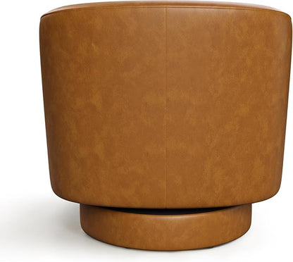 Swivel Barrel Accent Chair, Round Faux Leather Living Room Arm Chairs, Modern Upholstered Comfty Reading Nook Chairs for Bedroom, Small Club Armchair, Single Sofa Side Chair, Brown