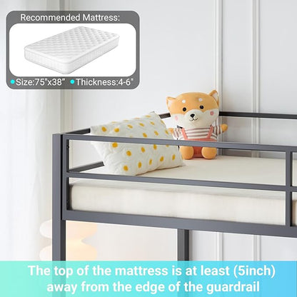 Karl home Twin Metal Loft Bed with Desk, with Power Outlet and LED Lighted, Safety Guardrail & Ladder, Space Saving, No Noise, No Box Spring Needed, Black&Brown