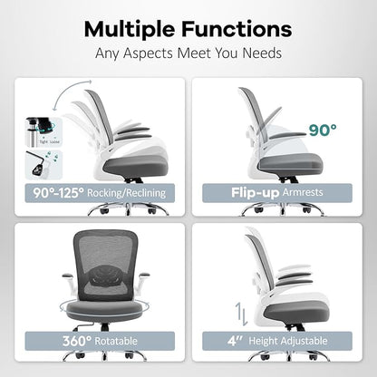 Office Chair,Ergonomic Mesh Desk Chair with Adjustable Lumbar Support,Computer Chair with Flip-up Armrests, Rolling Executive Chairs, Home Office Chair(Grey)