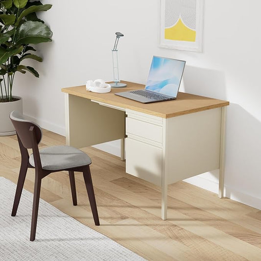 Lorell Single Right Pedestal Desk, 48 by 30 by 29-1/2-Inch, Putty Oak