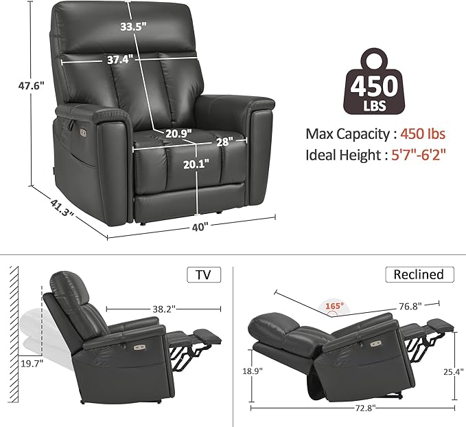 MCombo Heavy Duty Lift Chair for Elderly, Extra Wide Dual Motor Power Lift Recliner 450lbs with Hidden Cup Holders, USB Charging, Breathable Faux Leather R7777 (Grey)