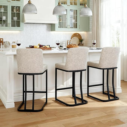 MAISON ARTS Counter Height Bar Stools with Back Set of 4 for Kitchen Counter, 24 Inch Modern Upholstered Faux Leather Barstools Farmhouse Bar Chairs Luxury Island Stools Support 330LBS, Light Grey