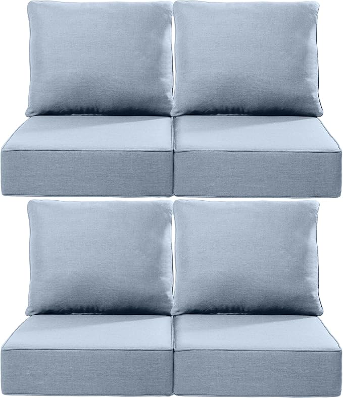 Luxury 24x24x6 Inch Outdoor Chair Cushions Set of 4 - Heavy Duty Water-Resistant Comfy Cushion for Patio Furniture Set Dining Gliding Rocking Chairs Loveseat L-Shape Sofa - Baby Blue