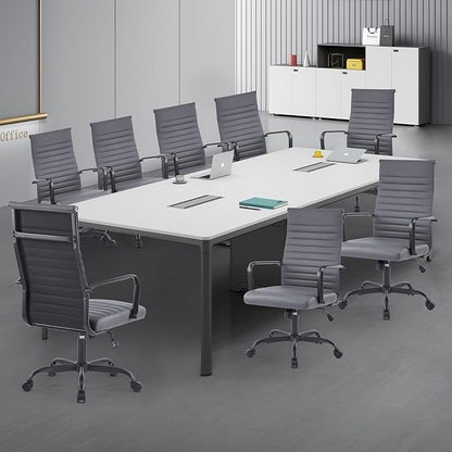 Office Chair, Ergonomic Executive Conference Room Chairs, Ribbed Leather Desk Chair with Lumbar Support, Adjustable Height Mid-Back Swivel Chair with Padded Seat