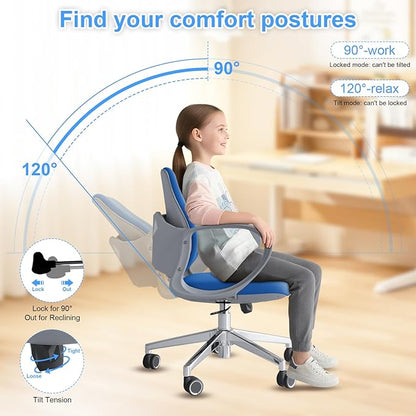 Ergonomic Office Chair Desk Chair Dual-backrest Computer Chair with Flexible Lumbar Support and Adjustable Height, 500lbs Extra Wide Seat with Wheels, for Home & Office Use Blue