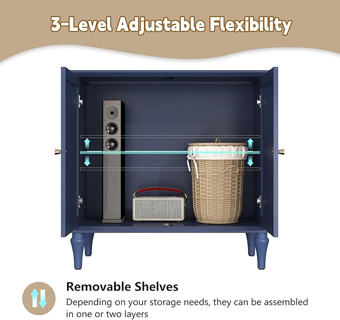 ARTPOWER Blue Sideboard Buffet Cabinet with Storage, Mid-Century Modern Storage Cabinet with 2 Doors and Adjustable Shelves, Accent Style Sideboard for Entryway, Dining Room, Living Room