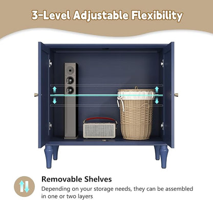 ARTPOWER Blue Sideboard Buffet Cabinet with Storage, Mid-Century Modern Storage Cabinet with 2 Doors and Adjustable Shelves, Accent Style Sideboard for Entryway, Dining Room, Living Room