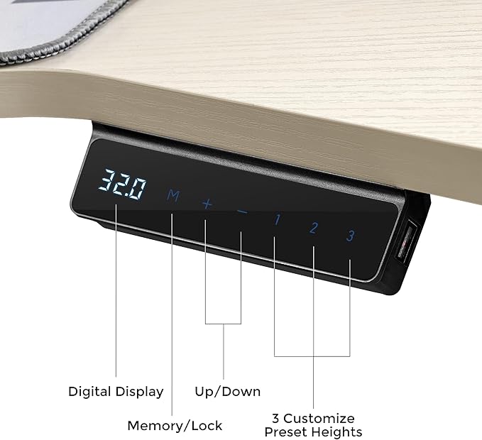 EUREKA ERGONOMIC Aero 55 Inch W Shaped Electric Standing Desk, Height Adjustable Computer Gaming Desk with LED Monitor Shelf, Mouse Pad, Headphone Hook, Cup Holder, Natural Maple
