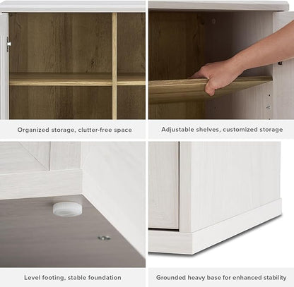 mopio Blake Storage Cabinet, Small Modular Accent Display Sideboard Buffet Cabinet with Storage, Media Console Credenza, for Kitchen, Coffee Bar, Pantry, Living Room (White Oak Arched, Set of 2)