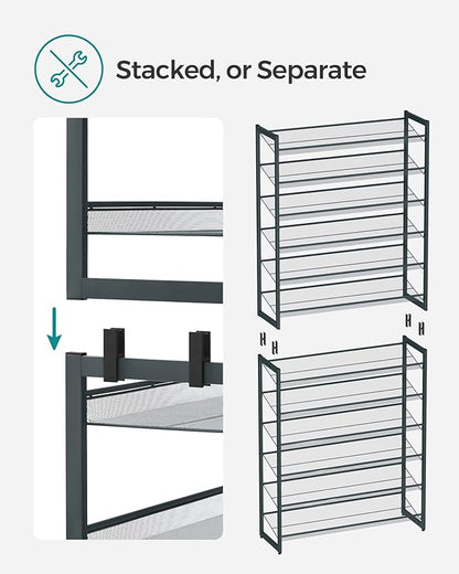 SONGMICS 12-Tier Stackable Shoe Shelf Set, Metal Shoe Storage for Garage, Entryway, with Adjustable Shelves, Hold 48-60 Pairs, Cool Gray ULMR12G01