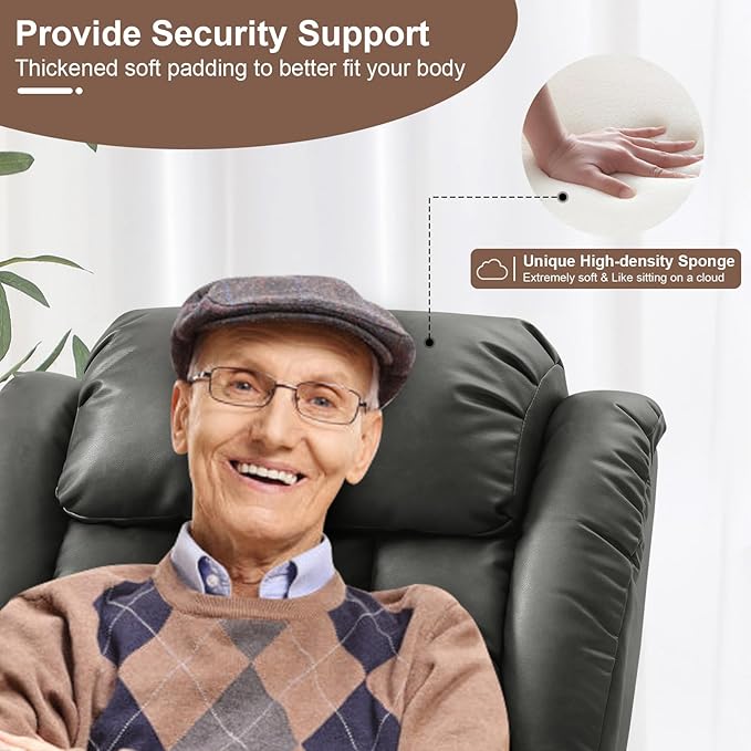 Dual Motor Large Power Lift Recliner Chair for Elderly with Heat and Massage,Lay Flat Lift Chairs Recliners for Seniors Infinite Position,USB Ports&Remote, Leather (Silver Grey, Medium)