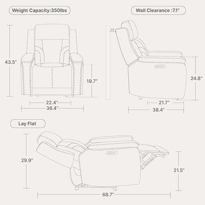 Watson & Whitely Genuine Leather Electric Recliner Chairs for Adults, Lay Flat Recliner with Power Headrest & Chargers for Living Room, Navy