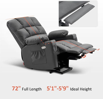 MCombo Medium Lay Flat Dual Motor Power Lift Recliner Chair Sofa with Massage and Heat for Elderly People, Infinite Position, Faux Leather 7679 (Dark Grey, Medium)