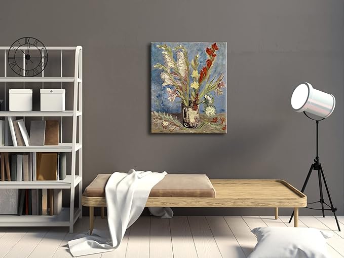 Wieco Art Vase with Gladioli and China Asters Large Modern Floral Giclee Canvas Prints Wall Art by Van Gogh Famous Artwork Oil Paintings Reproduction Abstract Flowers Pictures for Office Decor