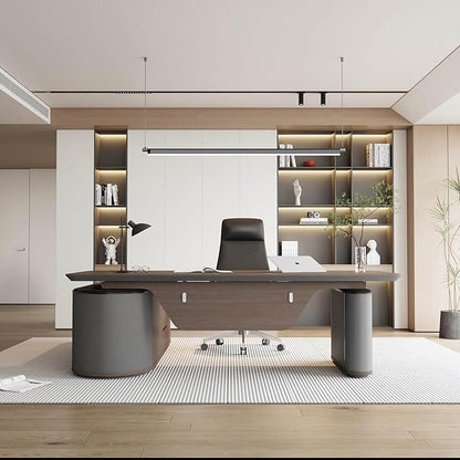 SAINTCY Large Executive Office Desk with File Cabinet, 94.5 Inch Sit & Stand L Shaped Executive Desk, Adjustable Luxury Office Desks for Boss, Business Owners, Managers and Supervisors Return Right