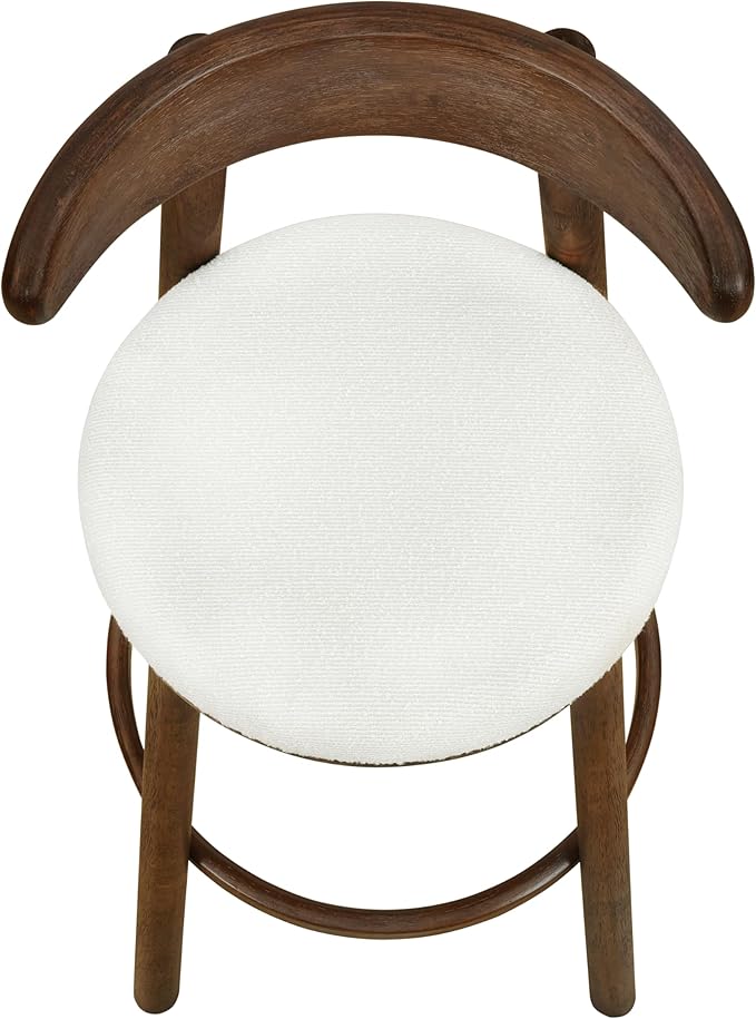 Christopher Knight Home Soley Modern Counter Height Bar Stools Set of 2, Boucle Fabric Round Stool Chair for Kitchen Island, Upholstered Counter Stool with Footrest and Backrest, Walnut+Beige