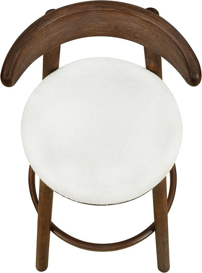 Christopher Knight Home Soley Modern Counter Height Bar Stools Set of 2, Boucle Fabric Round Stool Chair for Kitchen Island, Upholstered Counter Stool with Footrest and Backrest, Walnut+Beige