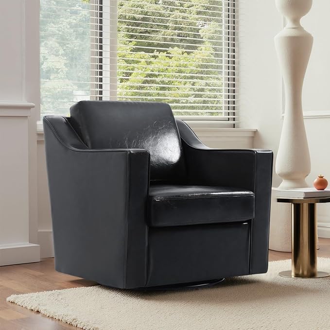 UIXE Swivel Accent Chair Set of 2, Faux Leather Upholstered Arm Chair for Living Room, Modern Club Armchair Comfy Single Sofa Bedroom Reading Seat with Lumbar Pillow - Black