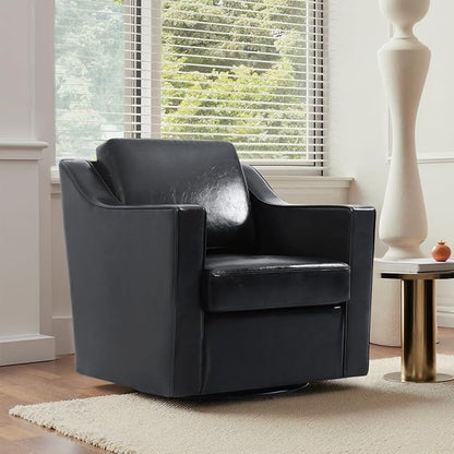 UIXE Swivel Accent Chair Set of 2, Faux Leather Upholstered Arm Chair for Living Room, Modern Club Armchair Comfy Single Sofa Bedroom Reading Seat with Lumbar Pillow - Black
