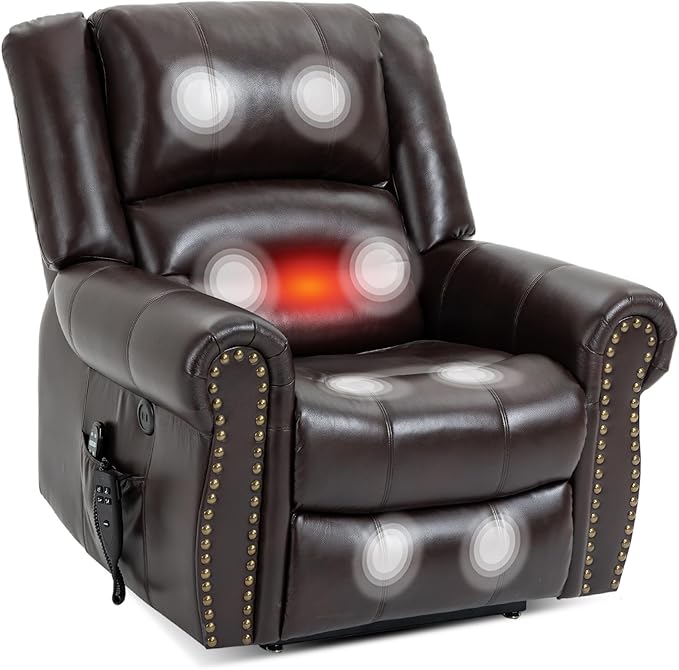 Recliner Chairs for Adults, Oversized Bedroom Chair with Massage, Sofa Chair Home Theater Seating with Lumbar Support, Lift Chair for Elderly, Nursery Chair for Living Room (Breathable Leather)
