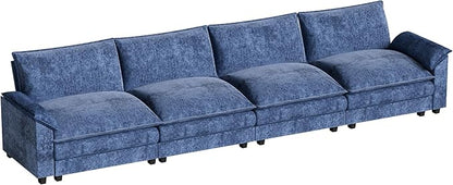 Homall 159" Modular Sectional Sofa, Linear Sofa Couch with Double-Layer Cushion, DIY Combination Chenille Deep 4-Seat Cloud Couch for Living Room, Apartment (Dark Blue, Linear Sofa)