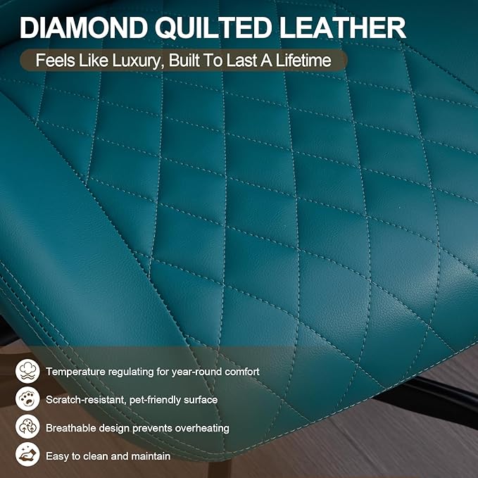 Home Office Desk Chair, Ergonomic High Back Leather Computer Chair with Lumbar Support, Adjustable Height & Recline, Swivel Executive Office Chair with Armrests and Rubber Casters, Green