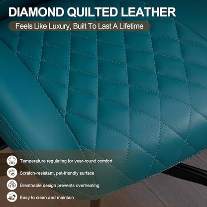 Home Office Desk Chair, Ergonomic High Back Leather Computer Chair with Lumbar Support, Adjustable Height & Recline, Swivel Executive Office Chair with Armrests and Rubber Casters, Green