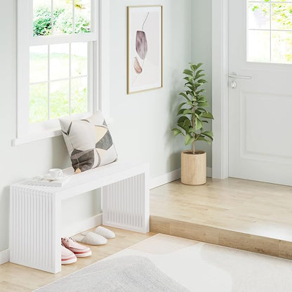 Bamboo Dining Bench Indoor Long Entryway Shoe Rack Benchs,Outdoor Modern Wood Benches 35 Inch Bamboo Bench for Living Room Hallway Bedroom Bathroom White